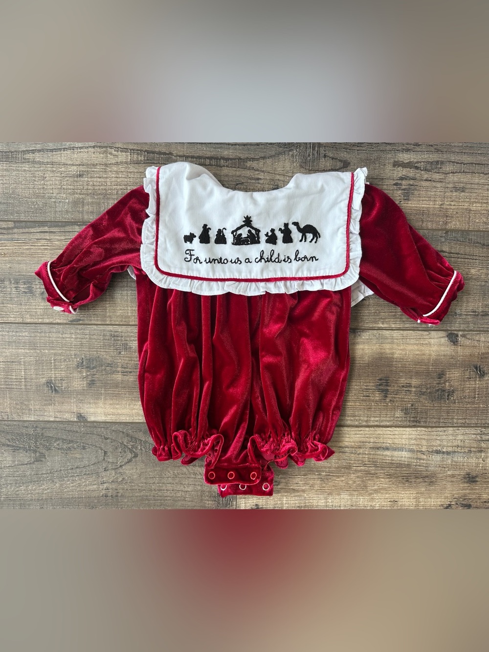 Red Velvet Nativity Baby One-Piece Bodysuit
